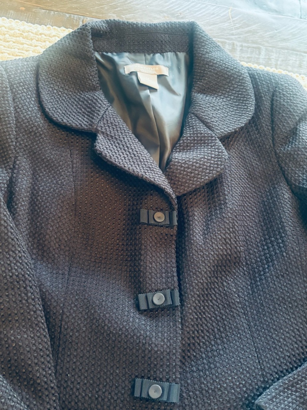 Ann Taylor Petite SUIT SET Navy Textured  6P Classic Blazer & Skirt set EUC - Picture 8 of 8